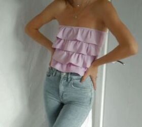 How to Turn a Pair of Pants Into a Cool Strapless Top With Ruffles