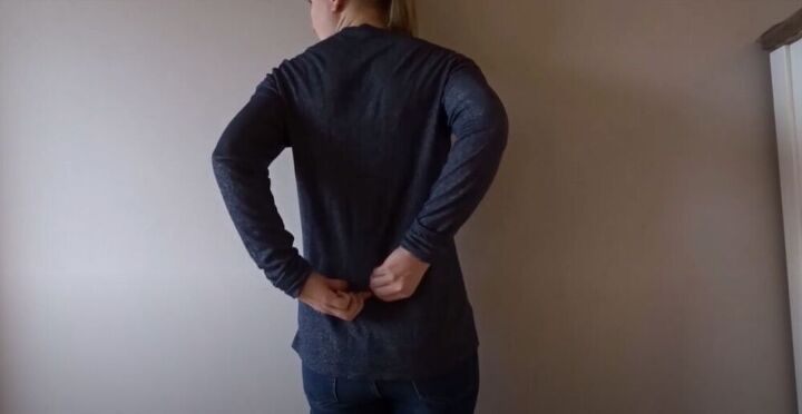make a gorgeous open back top from a long sleeve shirt, Mark the open back