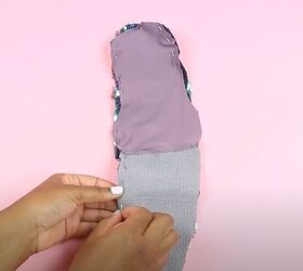 diy a super cute pair of sequin socks, Pin the front and back