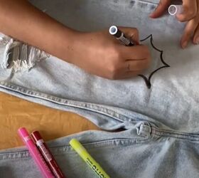 learn 10 incredible denim diy ideas, Use fabric markers