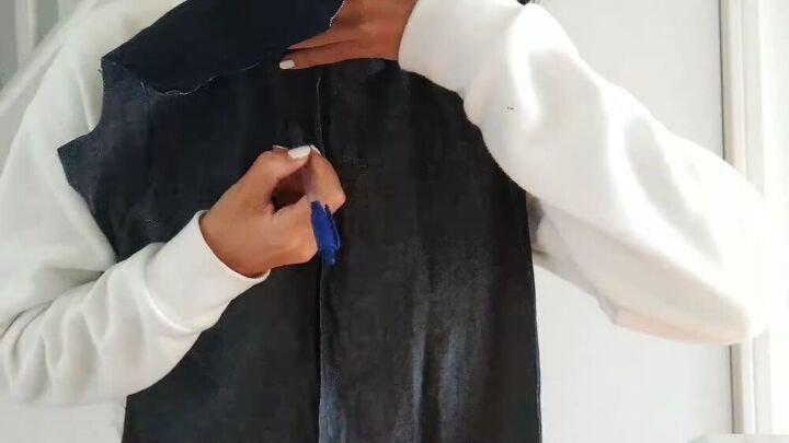 turn a mens shirt into a super cool jumpsuit with this tutorial, Shirt to jumpsuit upcycle