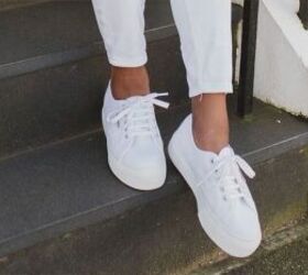 vamp up your wardrobe with these ten essential items, White sneakers on stairs