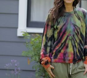 3 colorful reverse tie dye patterns you can try out at home, Sweatshirt dyed with bleach and powder