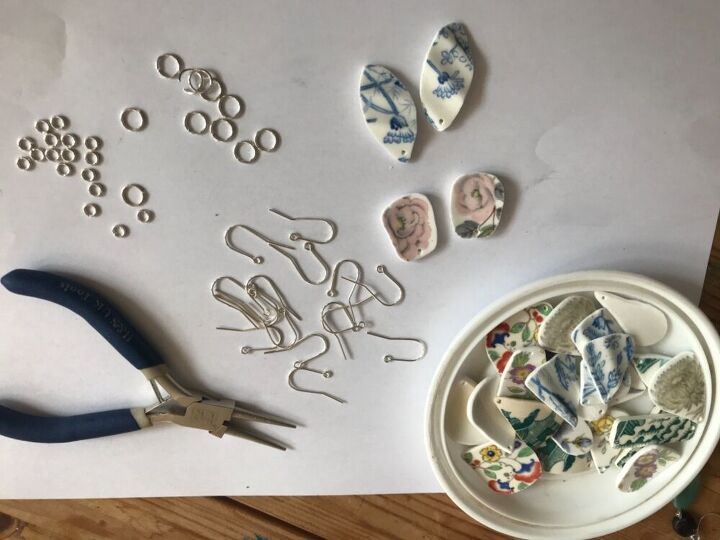 how to make earrings from broken china dishes, Earring assembly