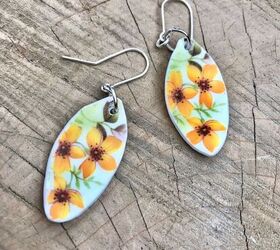 how to make earrings from broken china dishes, Yellow floral broken china earrings