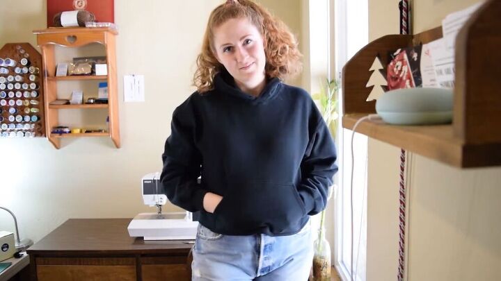 see how i easily made my own cropped hoodie with a pocket, Completed cropped hoodie