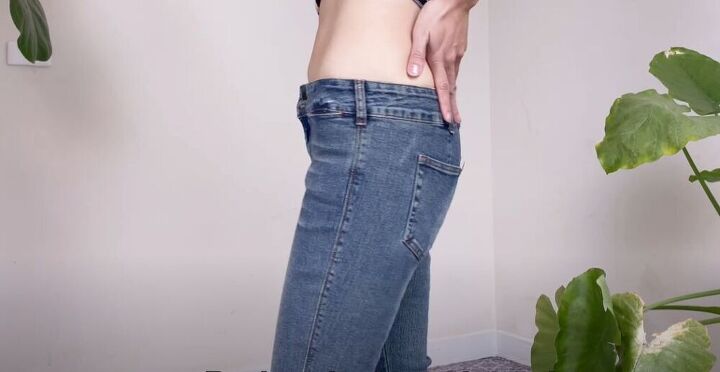 how to make jeans high waisted turning low rise into diy high rise, Low rise jeans ready to be high waisted jeans