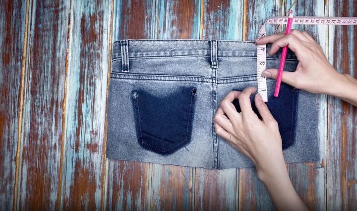 how to make jeans high waisted turning low rise into diy high rise, Marking where to the cut the jeans