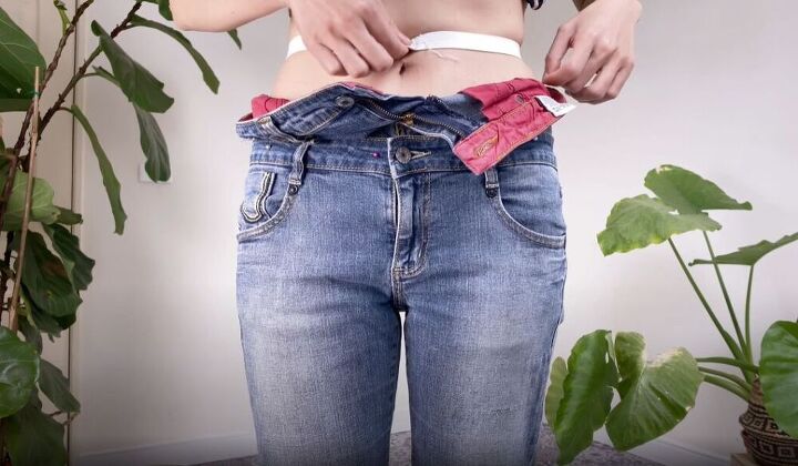 how to make jeans high waisted turning low rise into diy high rise, Measuring elastic for the DIY