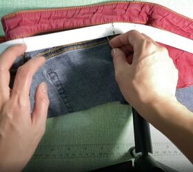how to make jeans high waisted turning low rise into diy high rise, Pinning the elastic to the waistband