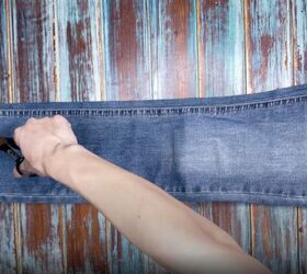 how to make jeans high waisted turning low rise into diy high rise, Cut the side seam