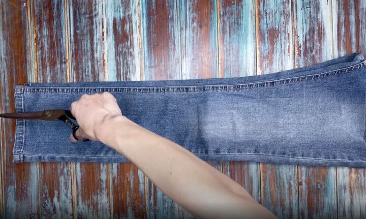 how to make jeans high waisted turning low rise into diy high rise, Cut the side seam