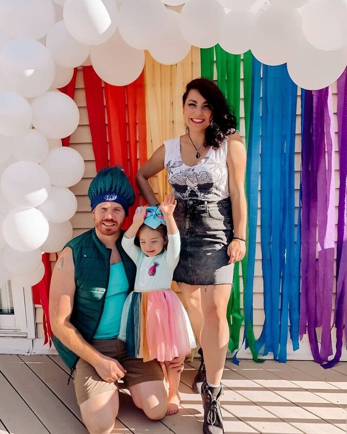 matching family troll costume including crocheted troll hair hat