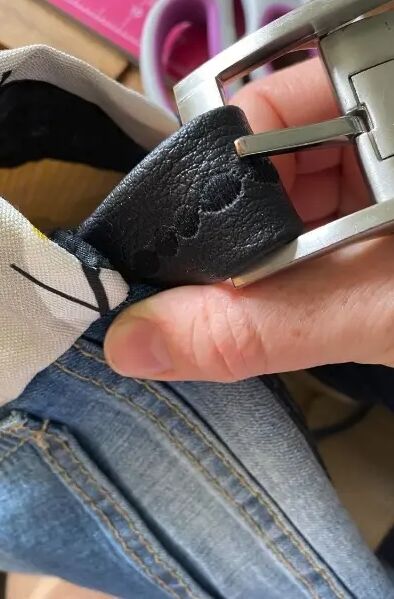 diy denim handbag with an upcycled leather belt strap