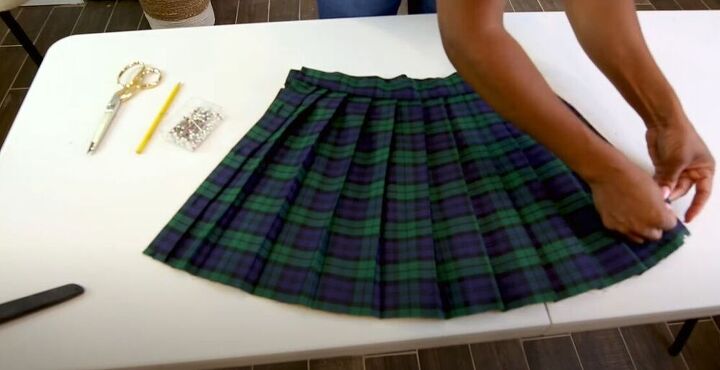 check out this diy plaid skirt revamp, Pin the skirt