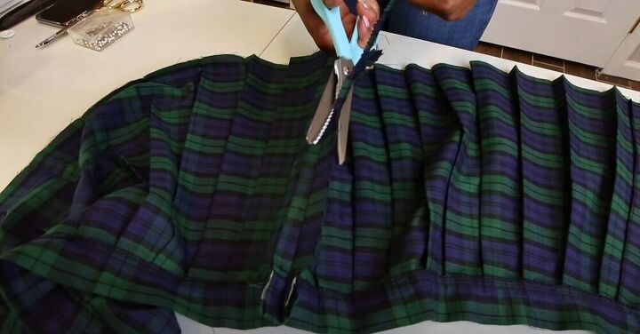 check out this diy plaid skirt revamp, Cut the excess fabric
