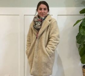 learn to make and style a blanket scarf, Wear with a coat
