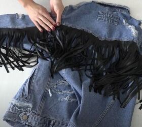 learn how to totally transform a denim jacket, Pin in place