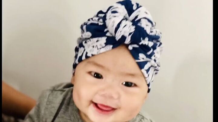 learn how to easily make a turban headband for your baby, Baby in turban headband