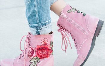Refashioned Combat Boots Using Floral Embroidered Patches