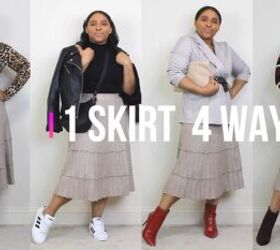 check out these four different ways to style the same skirt, Fall skirt style