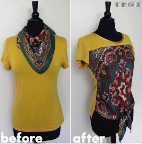 refashion upcycled vintage silky scarf t shirt combo