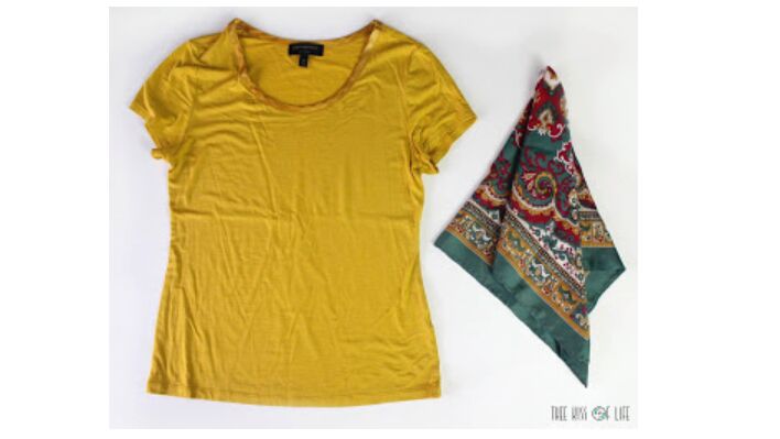refashion upcycled vintage silky scarf t shirt combo
