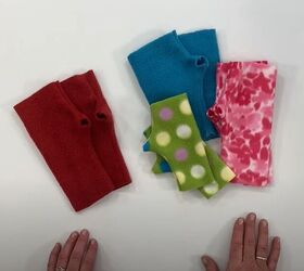use this fingerless gloves sewing pattern to make cozy fleece gloves, DIY fleece fingerless gloves