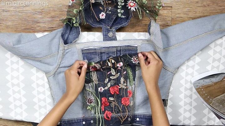 diy embroidered sheer cut out denim jacket no sewing