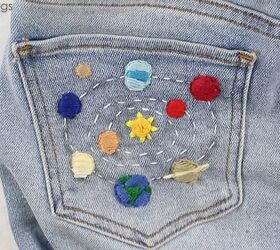 DIY Space Embroidered Denim Jeans Pocket