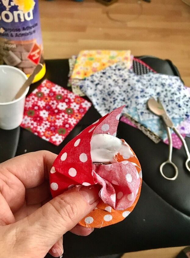 how to make some party earrings from cardboard and fabric, Glue fabric to card
