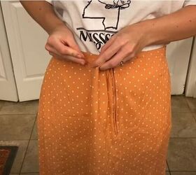 check out these diy clothing transformations, Try on the skirt