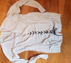 turn a cardigan into a high neck sweater with a shoe lace