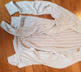 turn a cardigan into a high neck sweater with a shoe lace