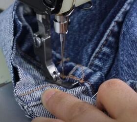 how to sew a euro hem on jeans, Sew along the edge of the hem