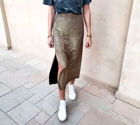 how to straight golden midi skirt with side slit