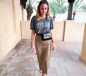 how to straight golden midi skirt with side slit