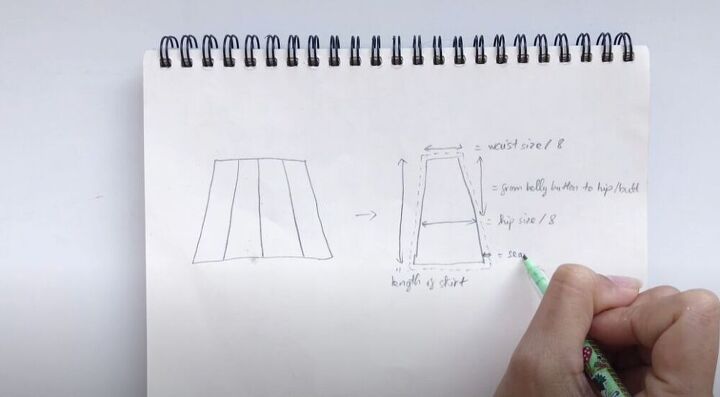 diy a denim mini skirt from old jeans, Label the sketch