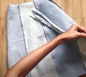 diy a denim mini skirt from old jeans, Close the skirt