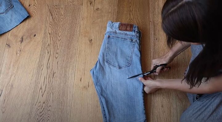 3 ways to use rhinestone fringe diy rhinestone shorts dress top, Cutting a pair of jeans into shorts
