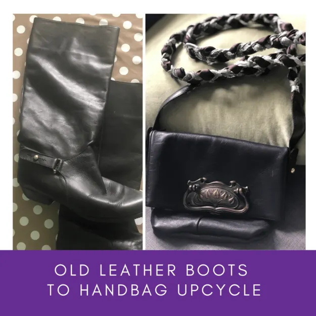 how to upcycle leather boots into a handbag foldover purse with stra