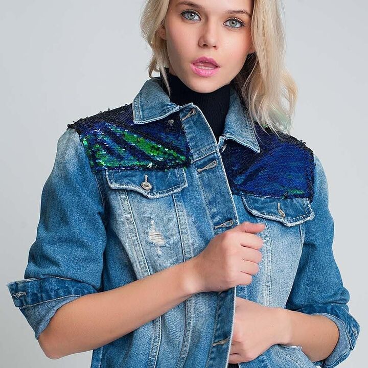 18 top ways to style your jean jacket, Denim and sequin jacket