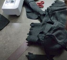 refashion a fleece blanket into a cozy loungewear set, Use a safety pin