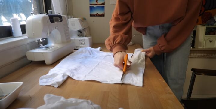 how to cinch a top 4 easy ways, Cutting strips from t shirt