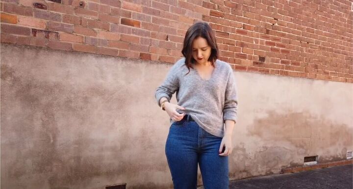 how to style a loose knit sweater, Do an off center tuck