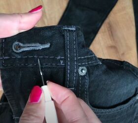 diy a denim jacket with a cozy lining this winter, Seam rip the waistband