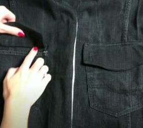 diy a denim jacket with a cozy lining this winter, Sew on the pocket cover