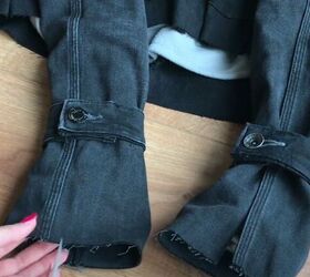 diy a denim jacket with a cozy lining this winter, Place the waistband on the sleeve
