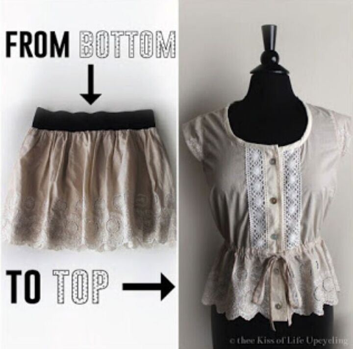 refashion from bottom to top an upcycled peplum button down shirt