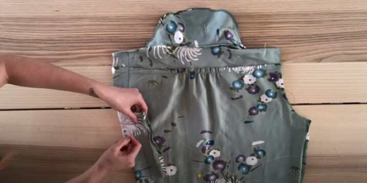 upcycled button down midi dress, Mark the armhole at the back